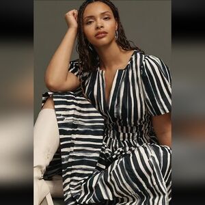 Anthropologie Black and White Striped Midi Dress